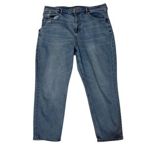 American Eagle Stretch Mom Jeans Womens 16 Short Blue Denim Cropped Distressed